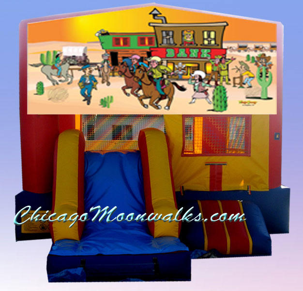  Western Cowboy 3 in 1 Inflatable Slide Combo Bounce House Rental Chicago Illinois